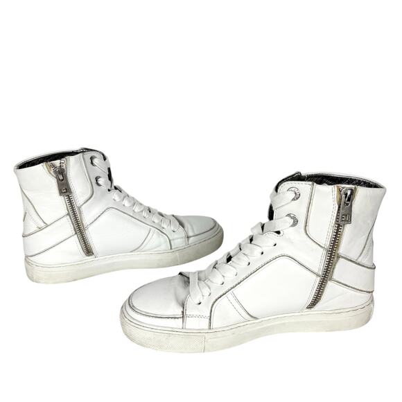 Zadig & Voltaire High Top Flash Sneaker White Lightning Lace Up Leather Size 36 - Picture 9 of 13